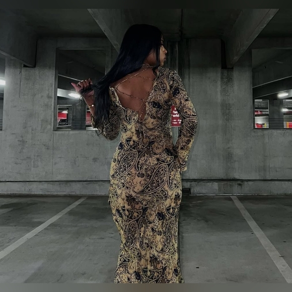 Zara Tan Navy Sheer Fitted Maxi Dress - Picture 8 of 14